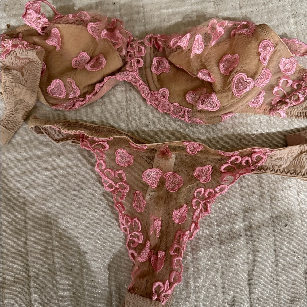 Victoria's Secret Pink and Tan Lace Bra Set